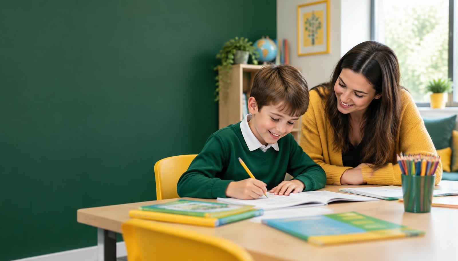 A tutor helping a child with schoolwork
